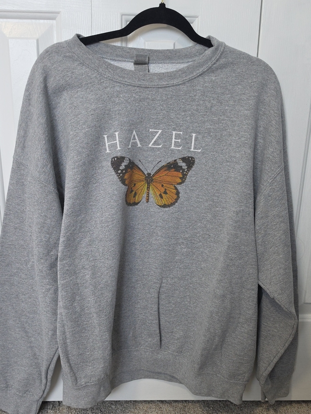 hazel Grey Sweatshirt with Orange Butterfly Graphic